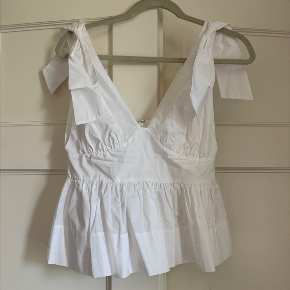 Cara Cara White Peplum Ruffled Tank Top